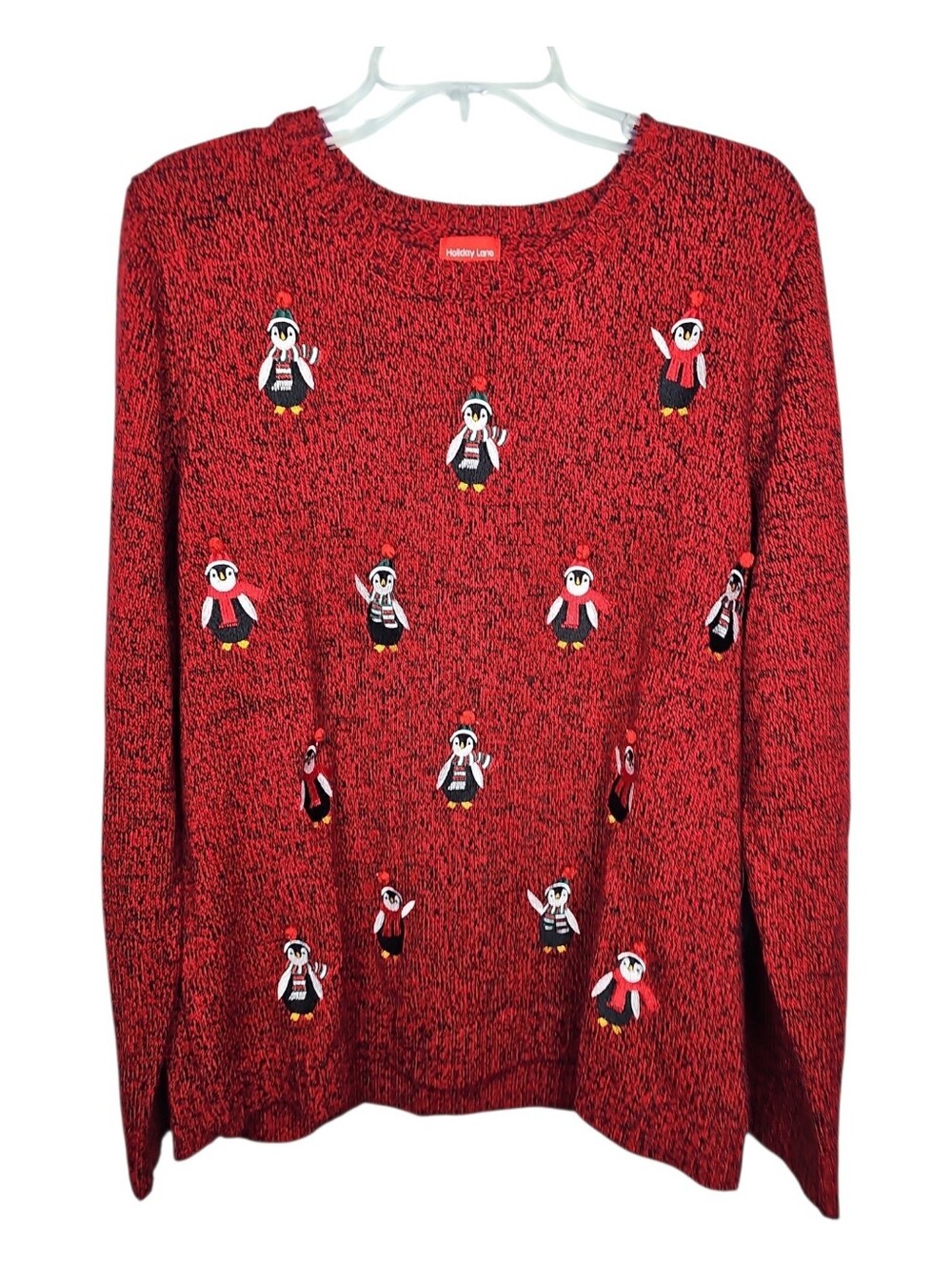 Holiday Lane Red Christmas Penguins Crewneck Pullover Sweater Women's Size XXL